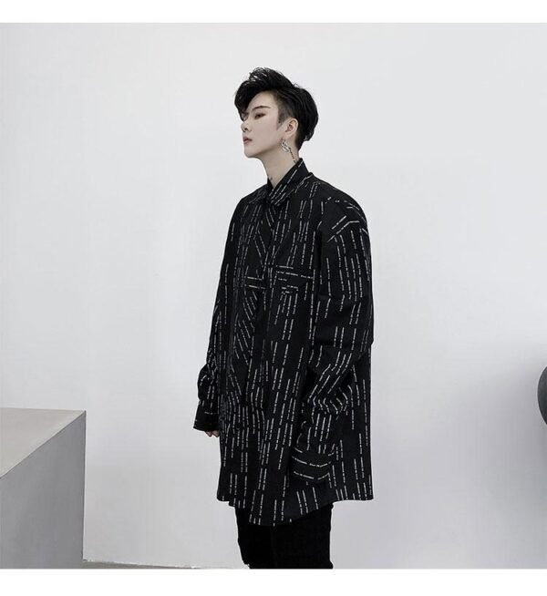 KK1452 Letter Printing Fixed Tie Design Men's Loose Long Sleeve Shirt