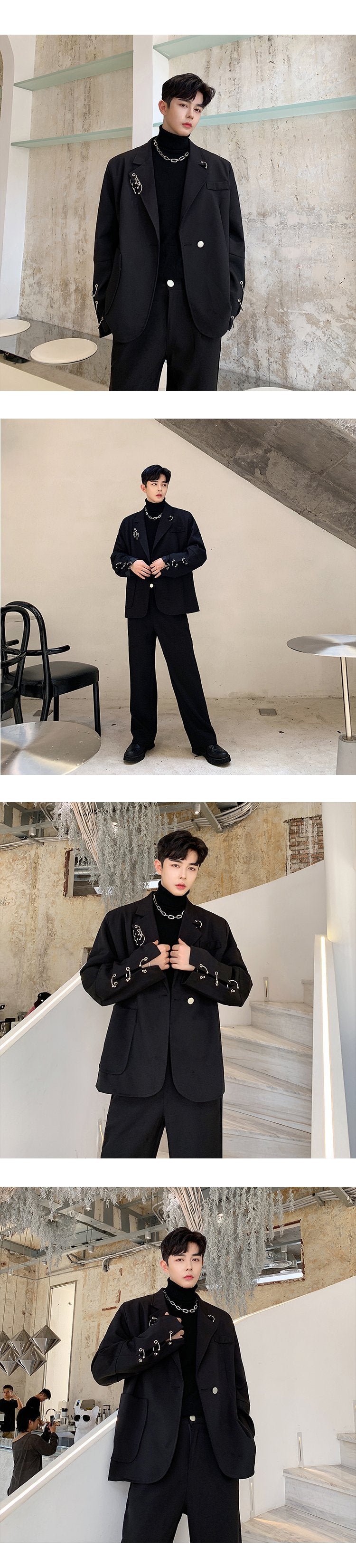 Vintage Men's Black Suit Casual Mens Outfits Leisure Suits