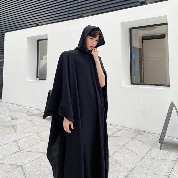 Yamamoto Style Dark Funeral Super Long Hooded Windbreaker Oversize Hedging Cape Over-the-knee Coat