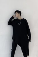 Spring Yamamoto Dark Irregular Hem Side Slit Men's Long Sleeve T-shirt