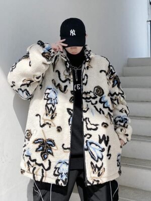 KK390 Personality Printed Lamb Wool Quilted Jacket