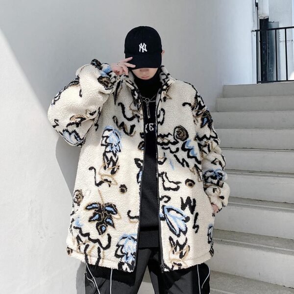 KK390 Personality Printed Lamb Wool Quilted Jacket