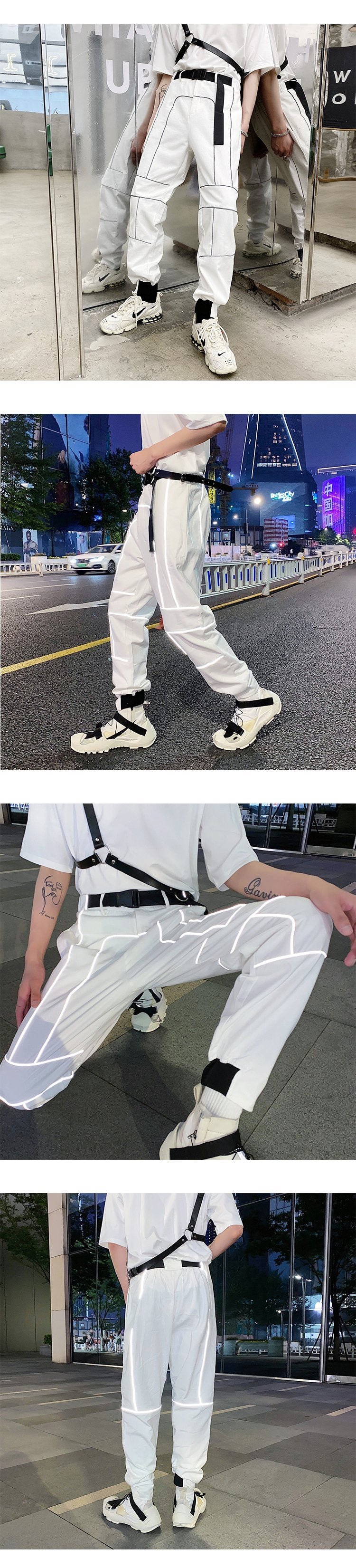 A261-9952-P75 Original Reflective Personality Design Function Wind Belt Bundle Casual Trend Trousers