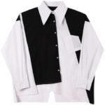 2353-P75 Black and White Contrast Color Irregular Stitching Shirt