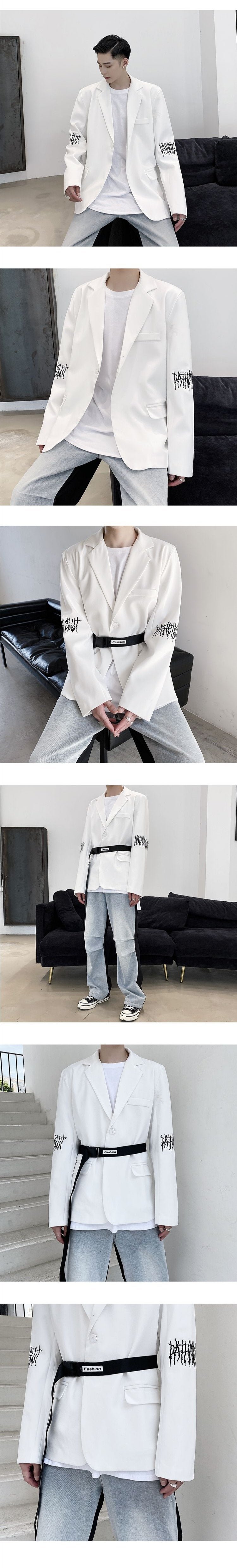 P125 Dark Embroidered Suit Jacket (free Belt)