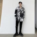 CS16-P70 Niche Design Long-sleeved Black and White Floral Shirt