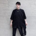 KK1624/P75 Asymmetrical Loose T-shirt with Crumpled Fabric Hem