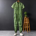 Summer Fashion Men's Short Sleeve One Piece Suit Plus Size Casual Leggings Performance Suit Men's and Women's One Piece Overalls