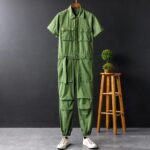 Summer Fashion Men's Short Sleeve One Piece Suit Plus Size Casual Leggings Performance Suit Men's and Women's One Piece Overalls
