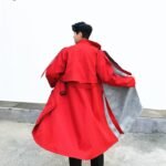 Fashion Plaid Windbreaker Red Trench Coat Flannel Trench Coat