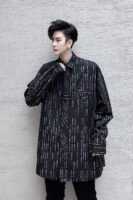 KK1452 Letter Printing Fixed Tie Design Men's Loose Long Sleeve Shirt