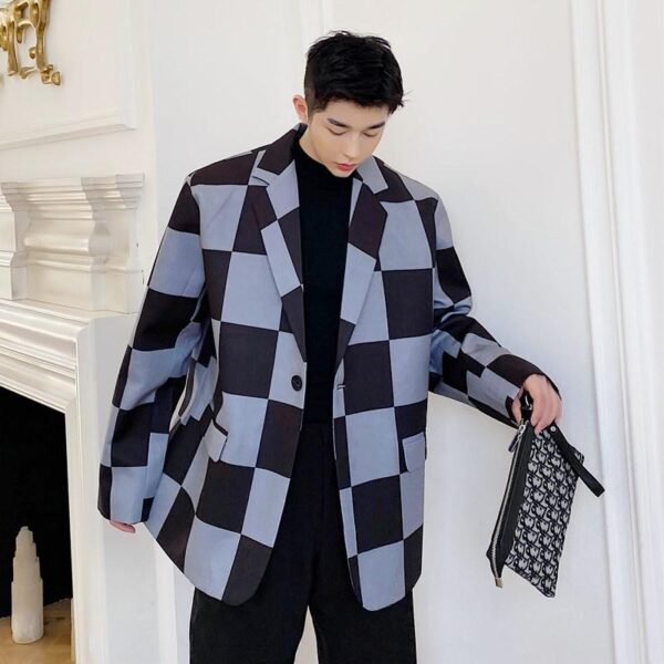P115 Large Plaid Suit Jacket Man