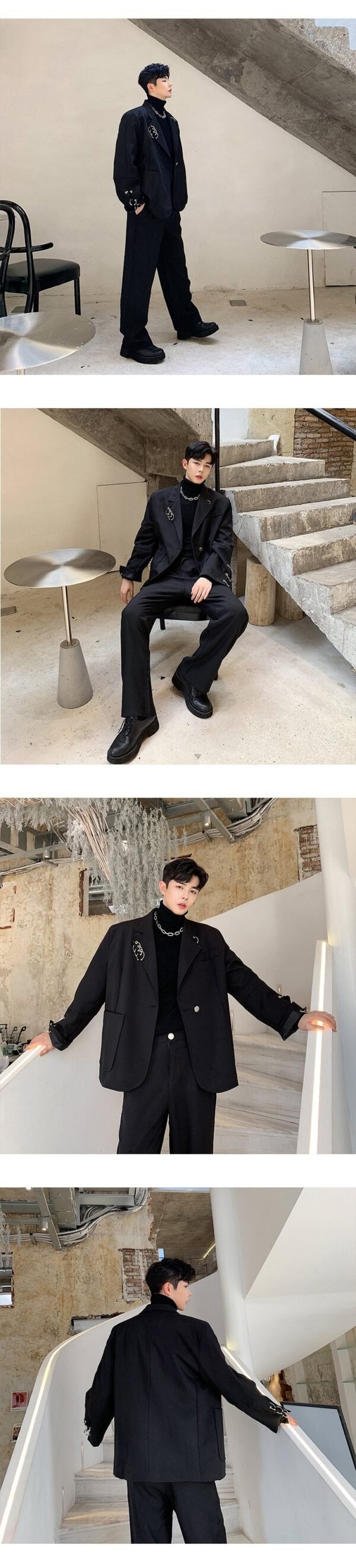 Vintage Men's Black Suit Casual Mens Outfits Leisure Suits