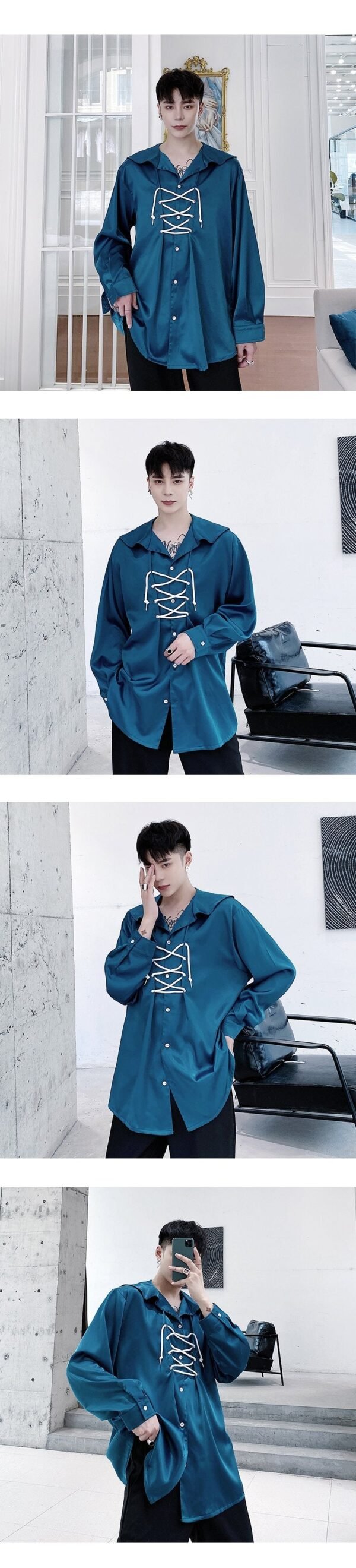 A345 Autumn Retro Long Sleeve Shirt Couple Outfit