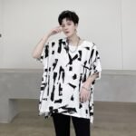 KK1686/P75 Geometric Pattern Drop Shoulder Raglan Sleeve Round Neck T-shirt