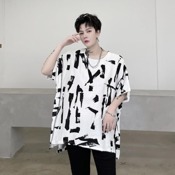 KK1686/P75 Geometric Pattern Drop Shoulder Raglan Sleeve Round Neck T-shirt