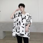 KK1686/P75 Geometric Pattern Drop Shoulder Raglan Sleeve Round Neck T-shirt