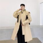 P160 Dark Black Men's Windbreaker Mid-length Jacket Men