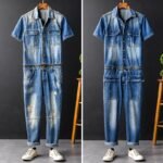 Hole-in-the-washer Outfit Jumpsuit Tightwear Couple's Small Footpants