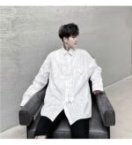 KK1452 Letter Printing Fixed Tie Design Men's Loose Long Sleeve Shirt