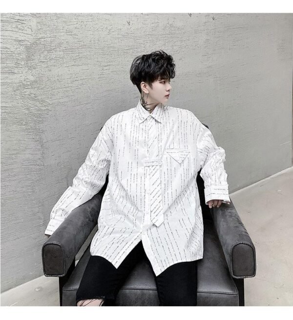 KK1452 Letter Printing Fixed Tie Design Men's Loose Long Sleeve Shirt