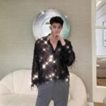 H1022 P105 Heavy Craft Irregular Sequin Tassel Shirt