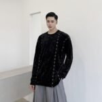 A345-1301-P80 Dark Black Jacket Male Wide Loose Korean Version Diamond Velvet Woven Ribbon