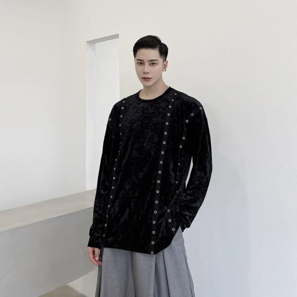 A345-1301-P80 Dark Black Jacket Male Wide Loose Korean Version Diamond Velvet Woven Ribbon