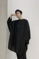 KK932/P75 Solid Color Side Slit Raglan Sleeve Loose Large-fit Men's Long Sleeve T-Shirt