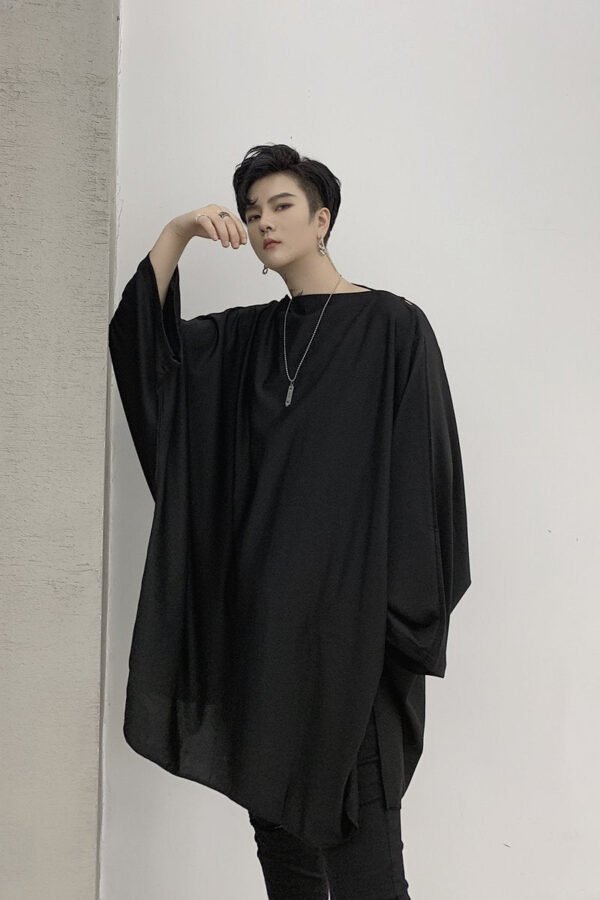 KK932/P75 Solid Color Side Slit Raglan Sleeve Loose Large-fit Men's Long Sleeve T-Shirt