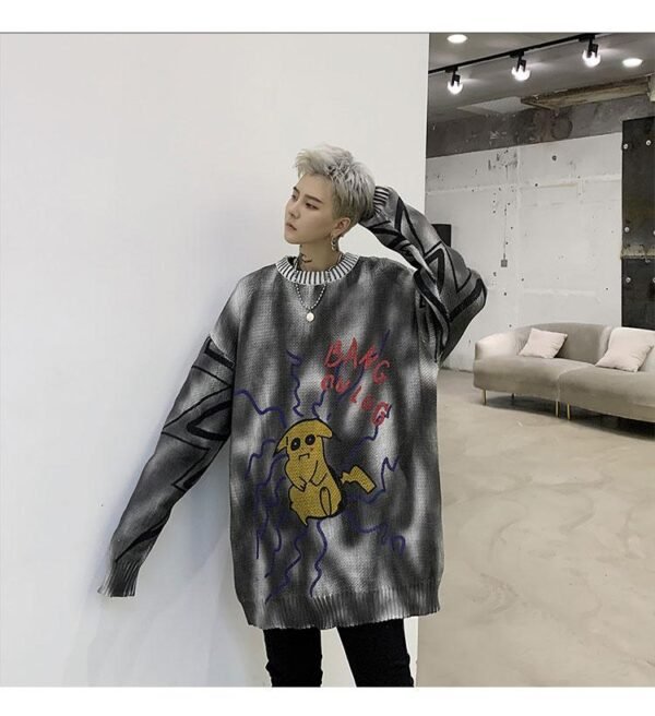 Kk1303p85 Autumn and Winter Pikachu Pattern Tie Dye Round Neck Men's Pullover Sweater