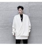 KK1520 Solid Color Lapel Drop Shoulder Men's Loose Pullover Thick Sweater