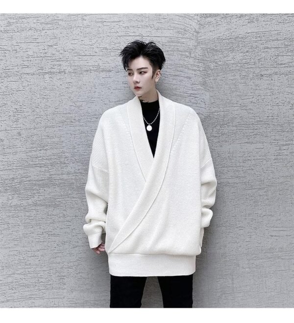 KK1520 Solid Color Lapel Drop Shoulder Men's Loose Pullover Thick Sweater