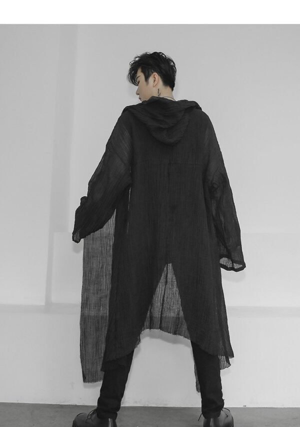 Fashion Gothic Cardigan Men's Long Loose Black Cardigan Chiffon Cardigan With Hooded