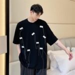 A452-6126-P55 New Personality Label Round Collar T-shirt