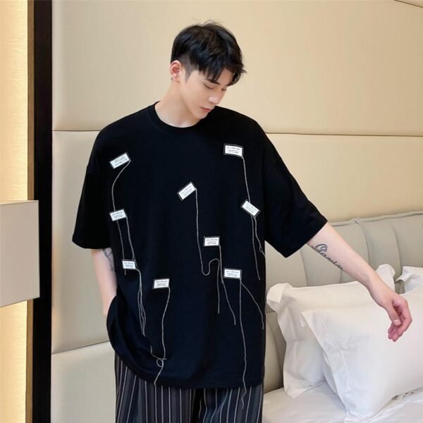 A452-6126-P55 New Personality Label Round Collar T-shirt