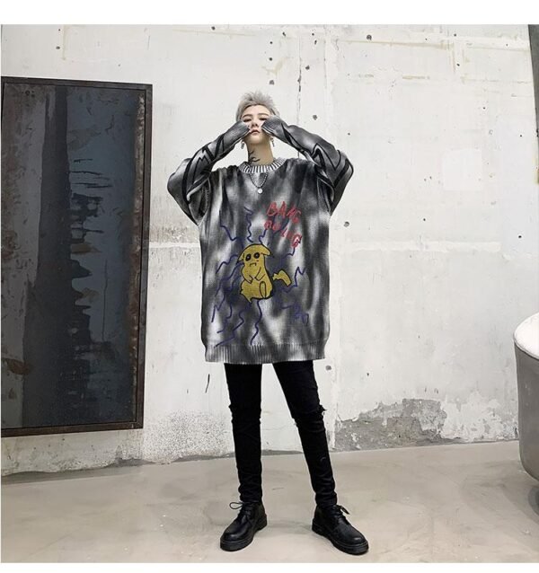 Kk1303p85 Autumn and Winter Pikachu Pattern Tie Dye Round Neck Men's Pullover Sweater