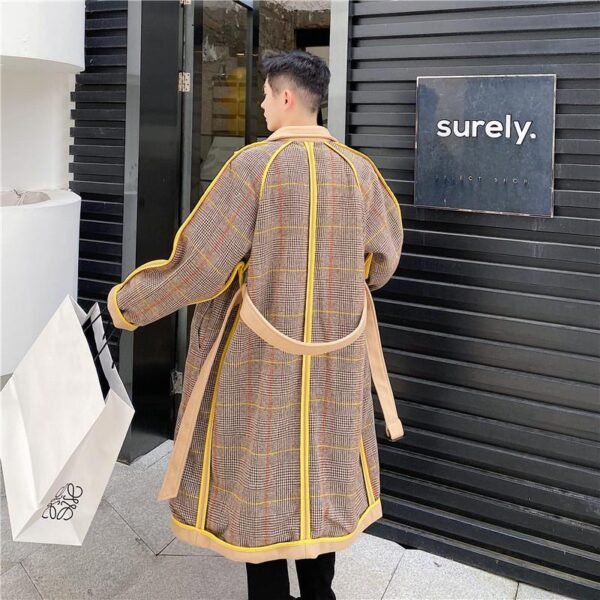 Retro Plaid Wool Coat Plaid Trench Coat Flannel Coat Checkered Jacket Double Breasted Coat