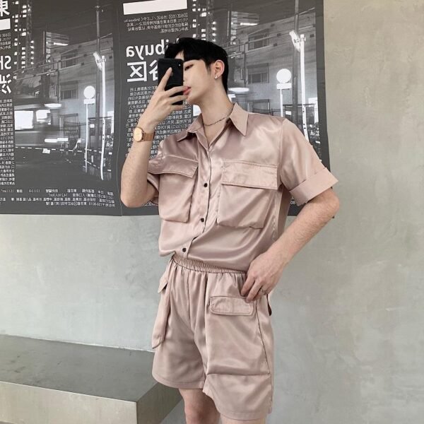 A246-9023-P105 Fashion Customized Satin Shirt and Shorts Suit