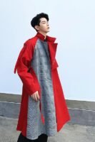 Fashion Plaid Windbreaker Red Trench Coat Flannel Trench Coat