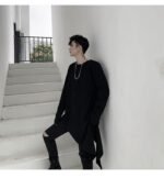 Spring Yamamoto Dark Irregular Hem Side Slit Men's Long Sleeve T-shirt