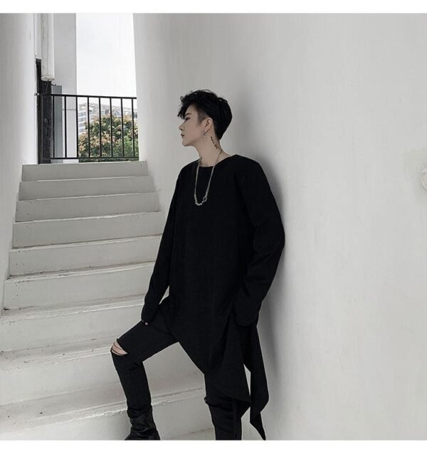 Spring Yamamoto Dark Irregular Hem Side Slit Men's Long Sleeve T-shirt