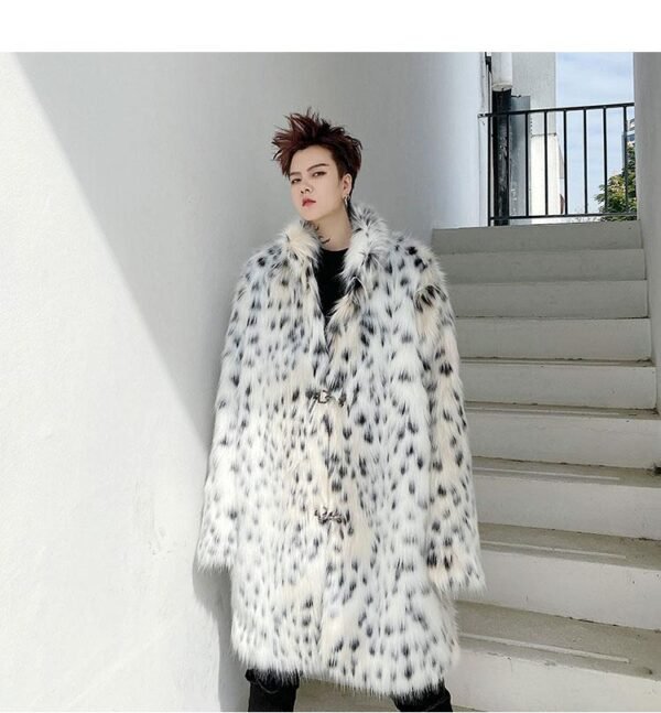 F425P185 Winter Long Windbreaker Hair High End Men and Women Stand Collar Leopard Print Thickened Coat