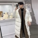 KK864P235 Winter Plaid Collar Fake Two-piece Design Men's Mid-length Cotton Jacket