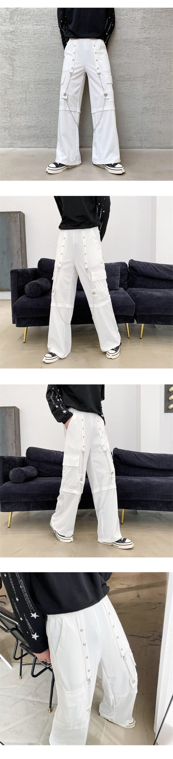 Trendy Outfits Loose Wide Leg Stereo Pocket Overalls Mens Goth Pants Chain Baggy Pants