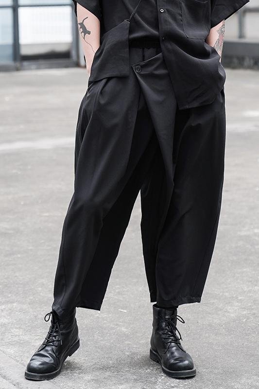 Dark Japanese Style Loose Pleated Straight Tube Men's Casual Pants
