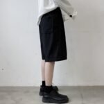 KK1375/P75 Double Live Pleat Design Loose Solid Color Casual Five-point Pants