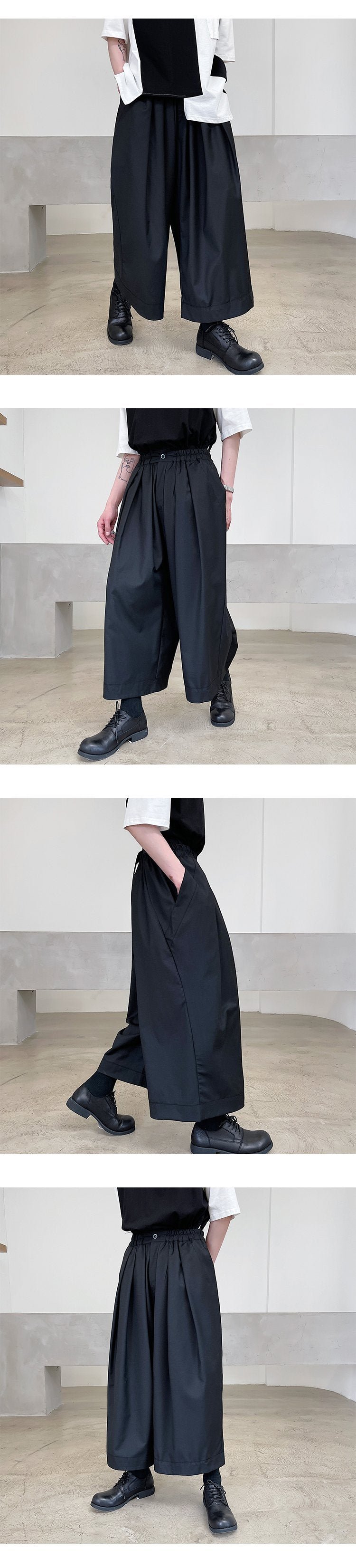 2380-P75 Yamamoto Style Dark Trendy Wide-leg Pleated Cropped Trousers