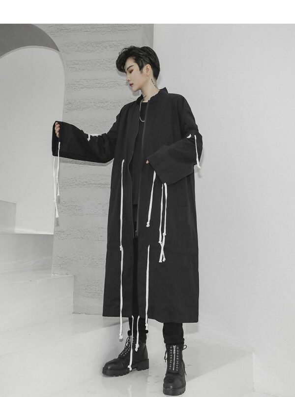 Men's Tide Long Windbreaker Jacket Long Coat Drawstring Jacket