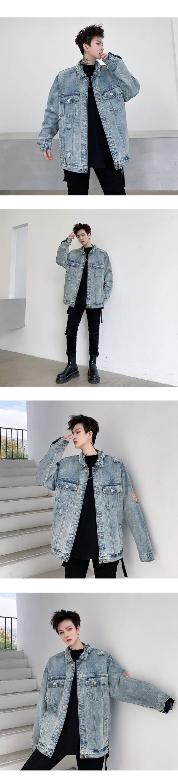 8034-P130 Washed and Old Hand-painted Cartoon Elements Denim Jacket